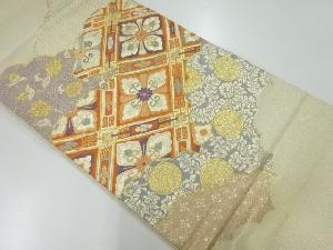 リサイクル　襷に花模様織出し袋帯